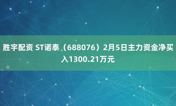 胜宇配资 ST诺泰（688076）2月5日主力资金净买入1300.21万元